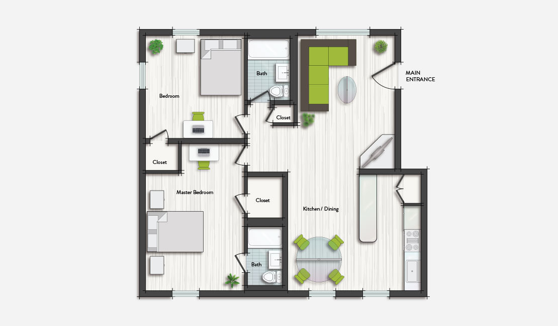 Design Place Two Bedroom / Two Bathroom Apartment Floor Plan